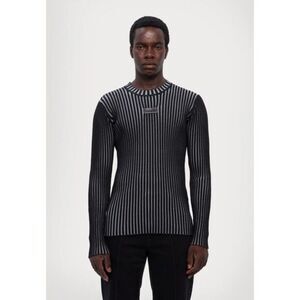 VERSACE Sweater Mens Small Black Pullover Slim Fit Ribbed Logo Plate $500
